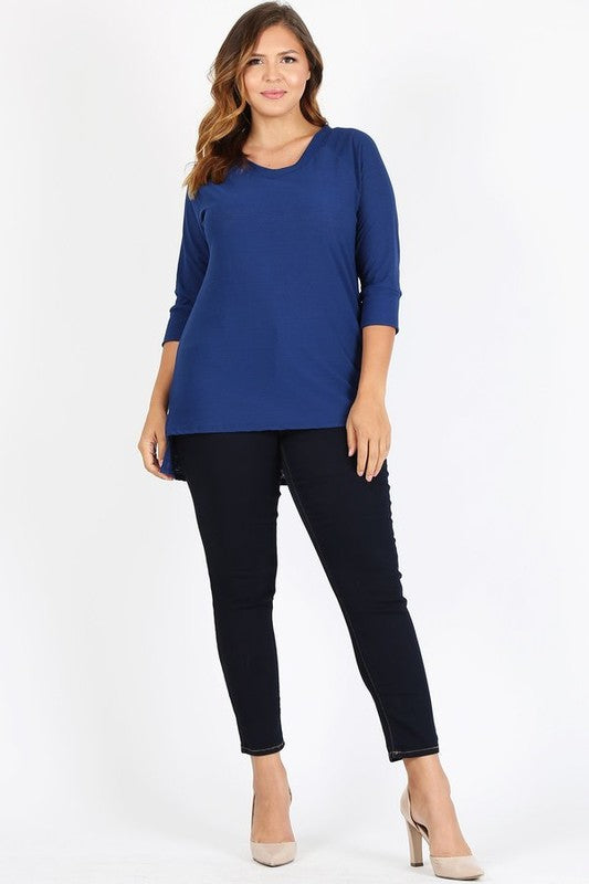 Women's Plus Size Knit V Neck Hi Low Pullover Top | Zarnesh