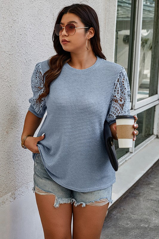 Women’s Plus Size Knit Color Block Lace Solid Fit Shirt | Zarnesh