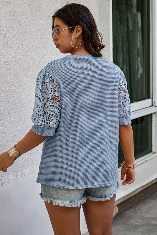 Women’s Plus Size Knit Color Block Lace Solid Fit Shirt | Zarnesh