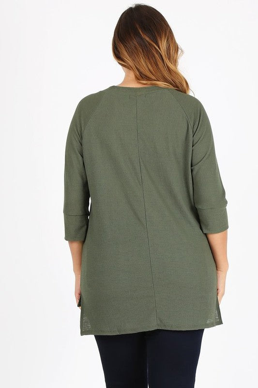 Women's Plus Size Knit V Neck Hi Low Pullover Top | Zarnesh