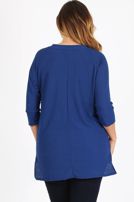 Women's Plus Size Knit V Neck Hi Low Pullover Top | Zarnesh
