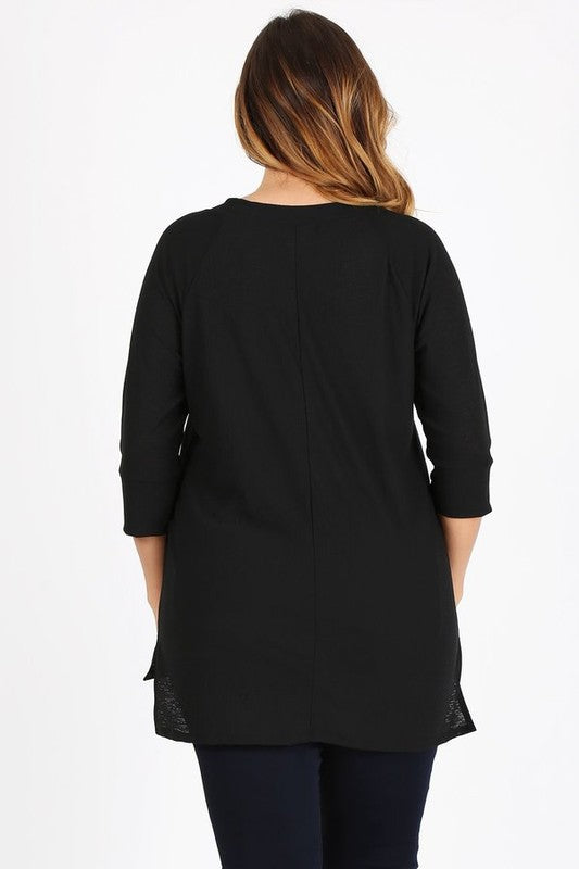 Women's Plus Size Knit V Neck Hi Low Pullover Top | Zarnesh
