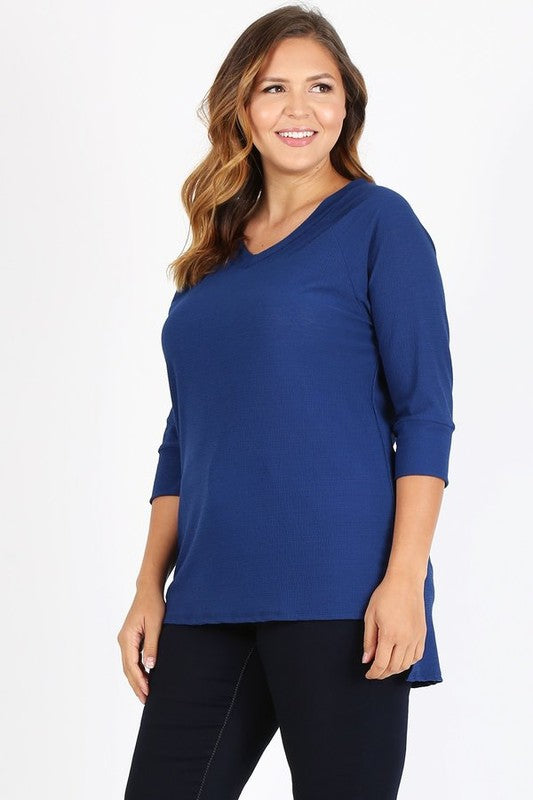Women's Plus Size Knit V Neck Hi Low Pullover Top | Zarnesh