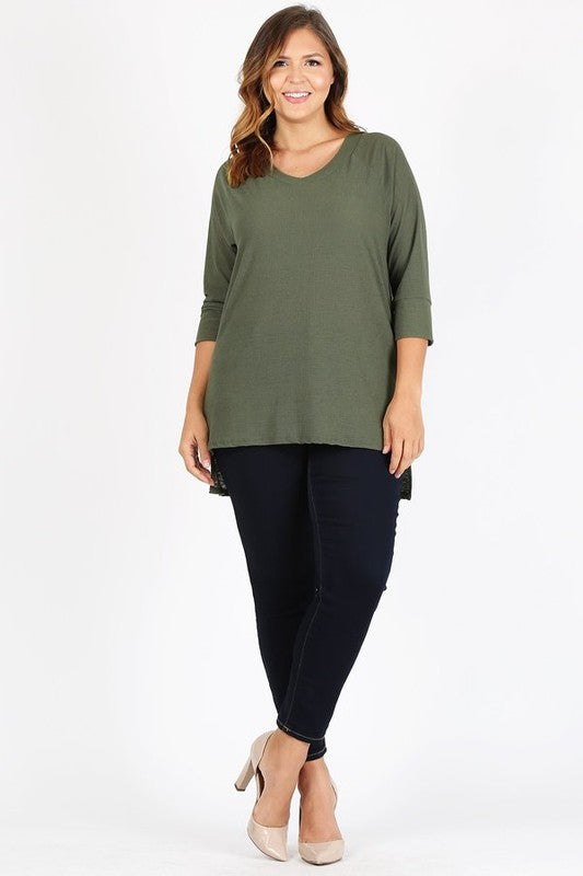 Women's Plus Size Knit V Neck Hi Low Pullover Top | Zarnesh