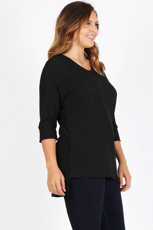 Women's Plus Size Knit V Neck Hi Low Pullover Top | Zarnesh