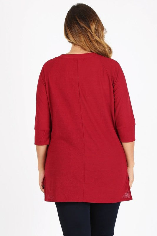 Women's Plus Size Knit V Neck Hi Low Pullover Top | Zarnesh