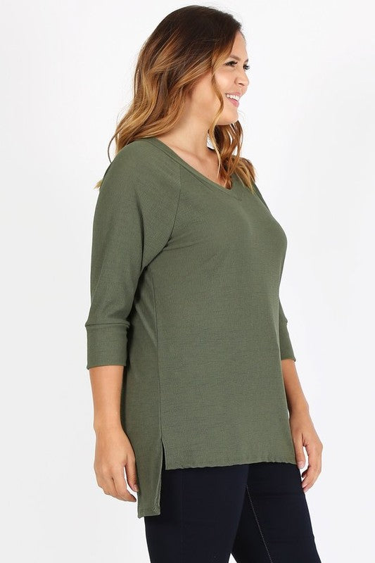 Women's Plus Size Knit V Neck Hi Low Pullover Top | Zarnesh