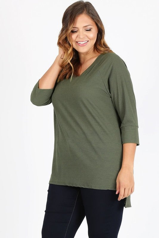 Women's Plus Size Knit V Neck Hi Low Pullover Top | Zarnesh