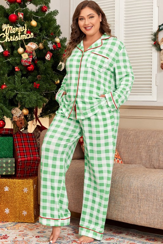 Women’s Plus Size Plaid Christmas Contrast Trim Pajama Set | Zarnesh