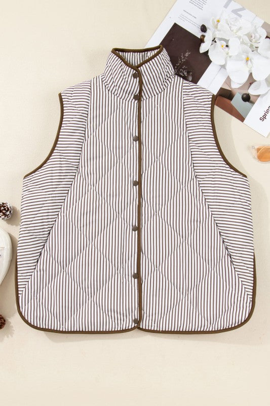 Women’s Plus Size Quilted Striped Snap Button Vest | Zarnesh