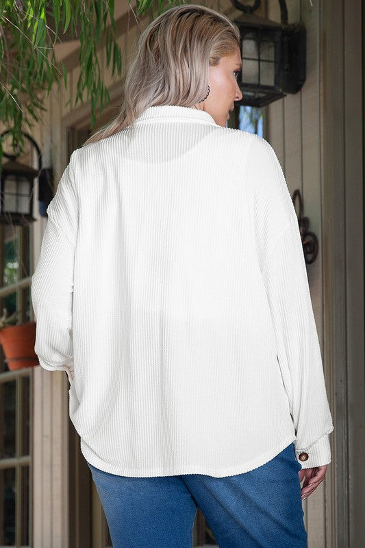 Women's Plus Size Solid Corded Drop Shoulder Jackets | Zarnesh