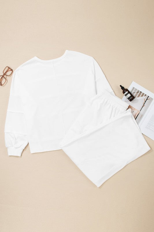 Women’s Plus Size Solid Raw Seam Top Drawstring Pants | Zarnesh