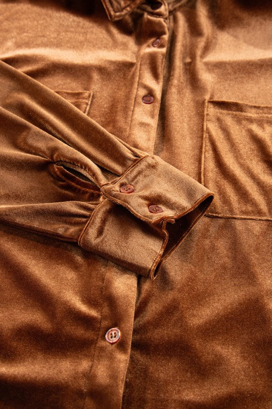 Women’s Plus Size Velvet Shirt Pocketed Fuchsia Button-Up Top | Zarnesh