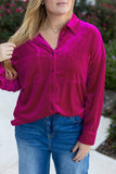 Women’s Plus Size Velvet Shirt Pocketed Fuchsia Button-Up Top | Zarnesh