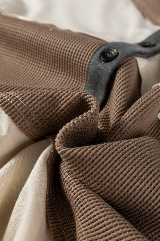 Women’s Plus Size Waffle Colorblock Henley Half-Button Top | Zarnesh