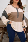 Women’s Plus Size Waffle Colorblock Henley Half-Button Top | Zarnesh
