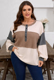 Women’s Plus Size Waffle Colorblock Henley Half-Button Top | Zarnesh