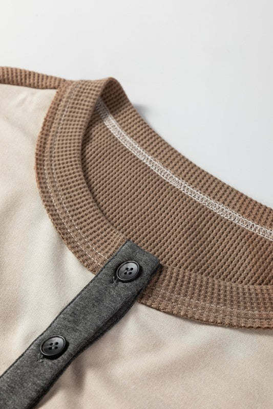 Women’s Plus Size Waffle Colorblock Henley Half-Button Top | Zarnesh