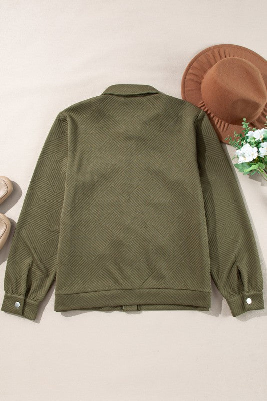 Women's Plus Solid Flap Pocket Shirt Zip Up Collar Jacket | Zarnesh