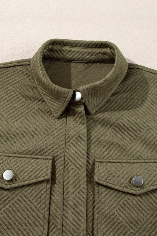 Women's Plus Solid Flap Pocket Shirt Zip Up Collar Jacket | Zarnesh