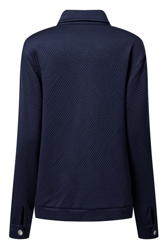 Women's Plus Solid Flap Pocket Shirt Zip Up Collar Jacket | Zarnesh