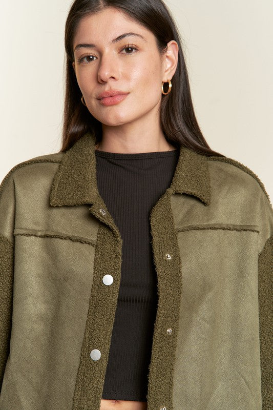 Women’s Plus Suede Button Down Sherpa Lined Jacket | Zarnesh