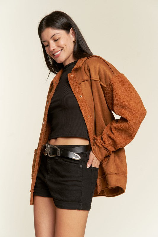 Women’s Plus Suede Button Down Sherpa Lined Jacket | Zarnesh