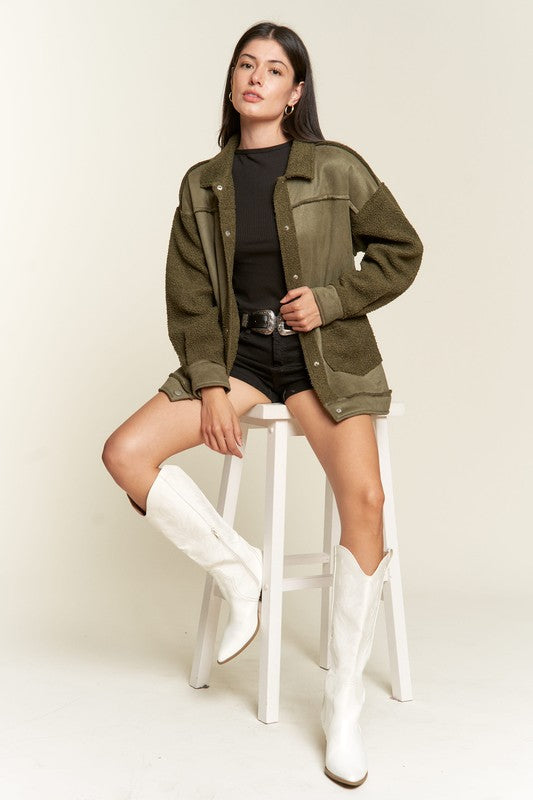 Women’s Plus Suede Button Down Sherpa Lined Jacket | Zarnesh