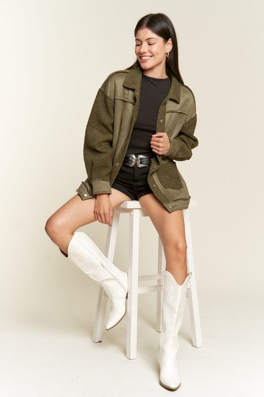 Women’s Plus Suede Button Down Sherpa Lined Jacket | Zarnesh