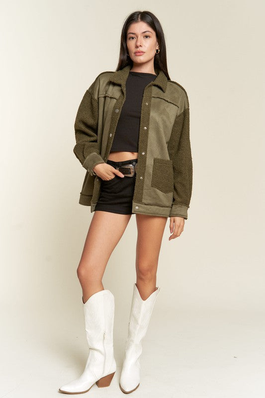 Women’s Plus Suede Button Down Sherpa Lined Jacket | Zarnesh