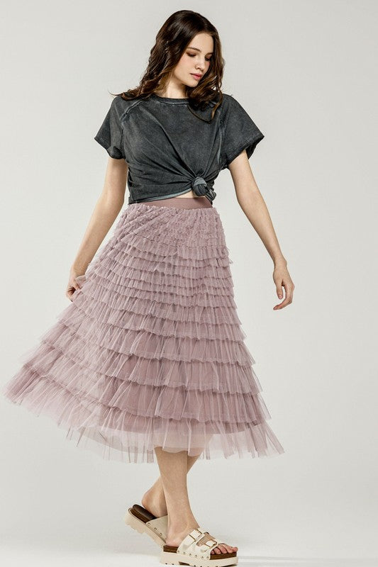 Women’s Plus Tiered Layered Ruffle A-Line Tulle Maxi Skirt | Zarnesh