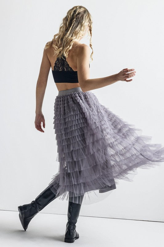Women’s Plus Tiered Layered Ruffle A-Line Tulle Maxi Skirt | Zarnesh