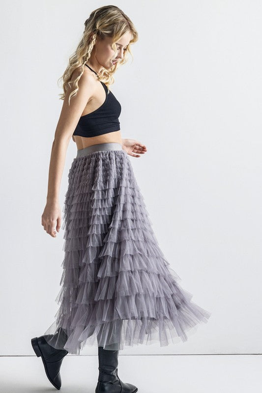 Women’s Plus Tiered Layered Ruffle A-Line Tulle Maxi Skirt | Zarnesh