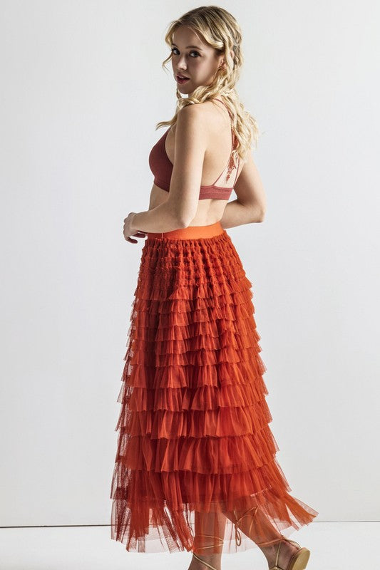Women’s Plus Tiered Layered Ruffle A-Line Tulle Maxi Skirt | Zarnesh