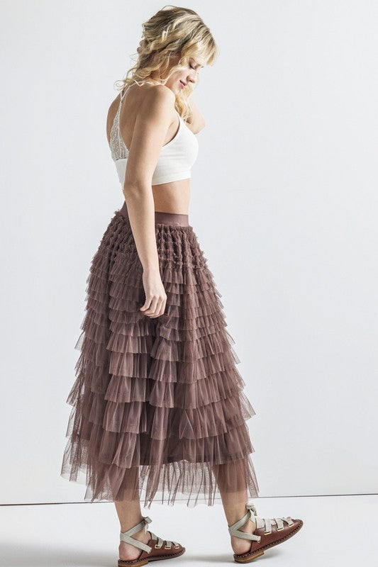 Women’s Plus Tiered Layered Ruffle A-Line Tulle Maxi Skirt | Zarnesh