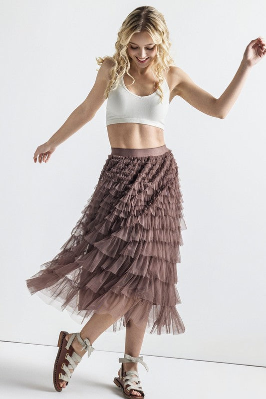 Women’s Plus Tiered Layered Ruffle A-Line Tulle Maxi Skirt | Zarnesh