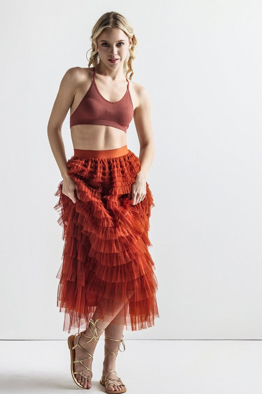 Women’s Plus Tiered Layered Ruffle A-Line Tulle Maxi Skirt | Zarnesh