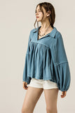 Women’s Plus V-Neck Cotton Bubble Sleeve Gauze Top | Zarnesh