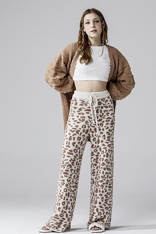 Women’s Plus Warm Soft Leopard Fuzzy Lounge Casual Pants | Zarnesh