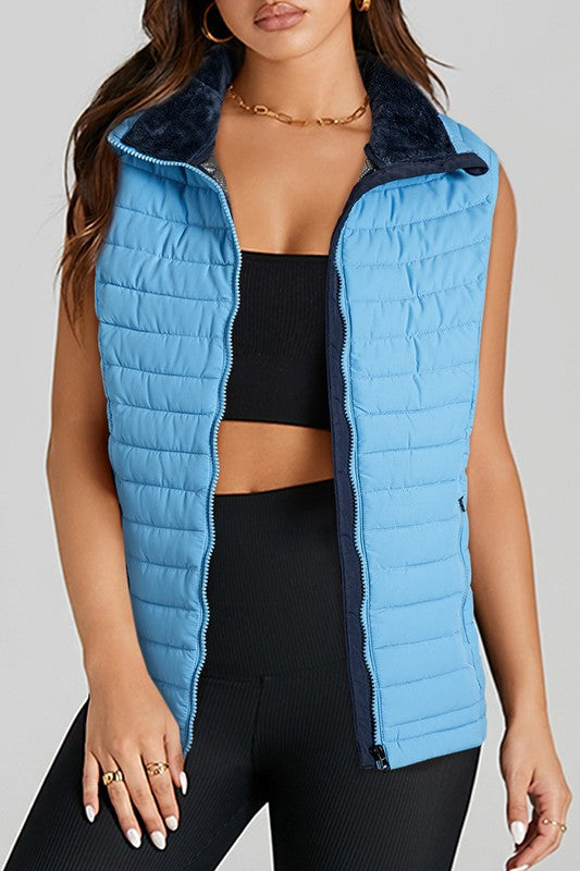 Women’s Plush Collared Quilted Zipped Puffer Vest | Zarnesh