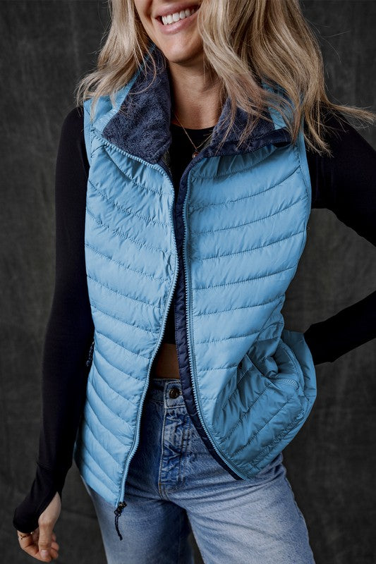 Women’s Plush Collared Quilted Zipped Puffer Vest | Zarnesh