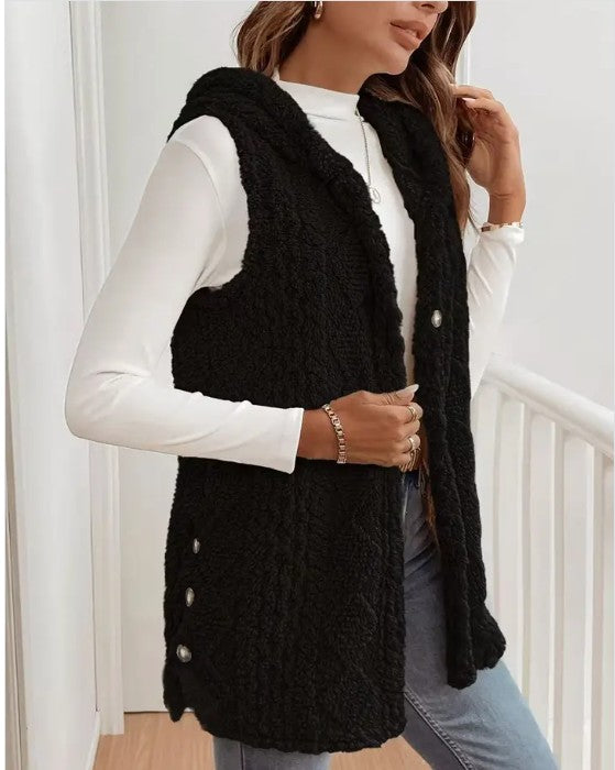Women’s Plush Sherpa Fleece Hooded Vest Button Side | Zarnesh