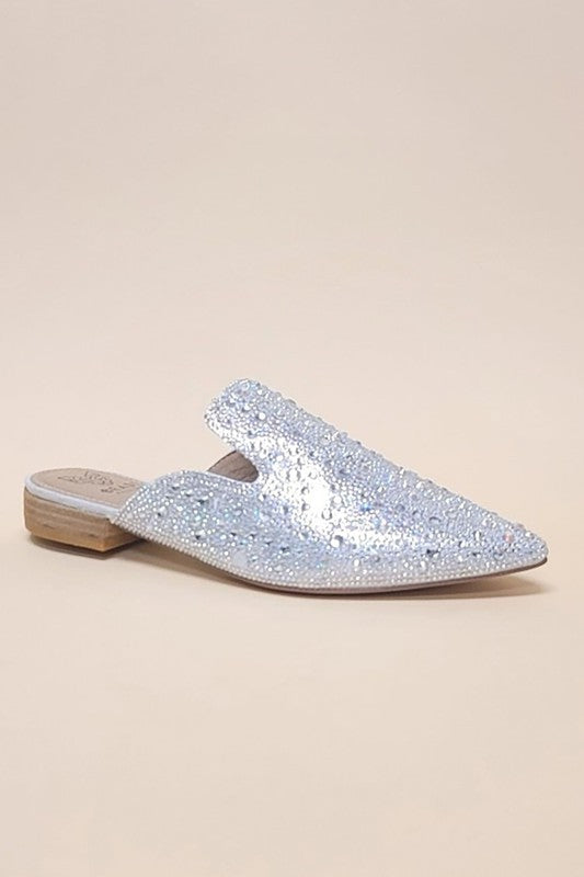 Women Gem-39 Pointed Toe Slip-On Mule Flats Zarnesh