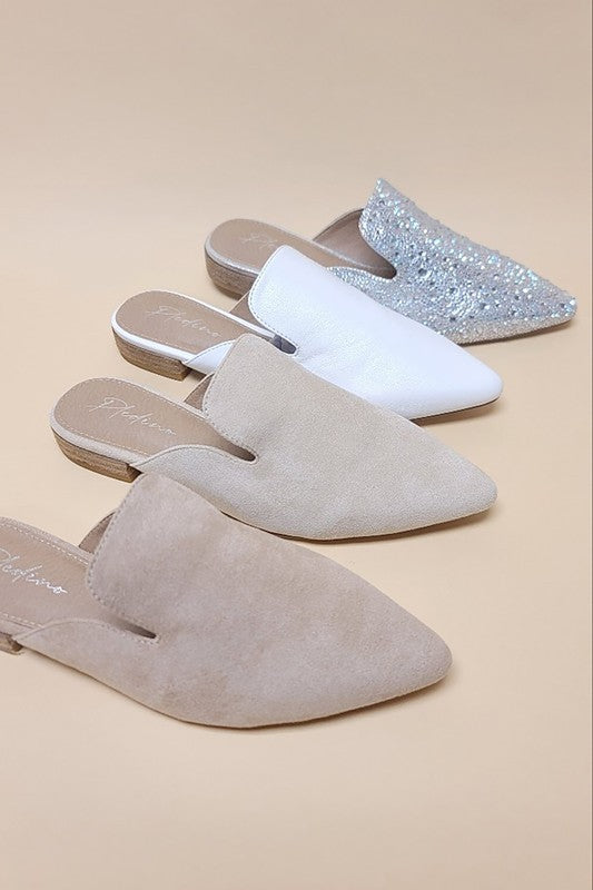 Women Gem-39 Pointed Toe Slip-On Mule Flats Zarnesh