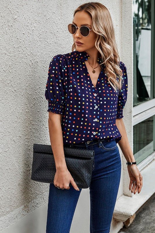 Women’s Polka Dot Print Puff Sleeve Loose Shirt | Zarnesh