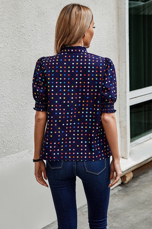 Women’s Stylish Polka Dot Print Puff Sleeve Loose Shirt | Zarnesh