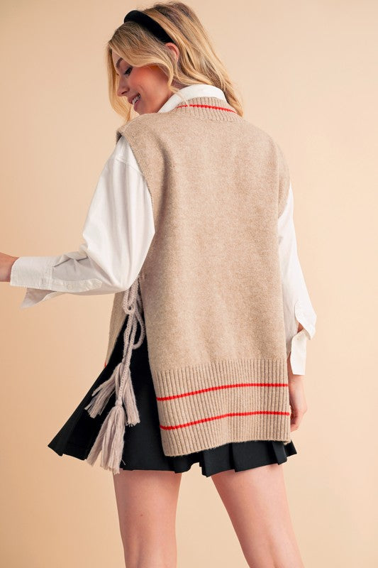 Women’s Posey Loose Side Tie Ribbed Knit Vest Poncho | Zarnesh