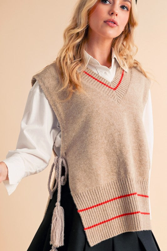 Women’s Posey Loose Side Tie Ribbed Knit Vest Poncho | Zarnesh