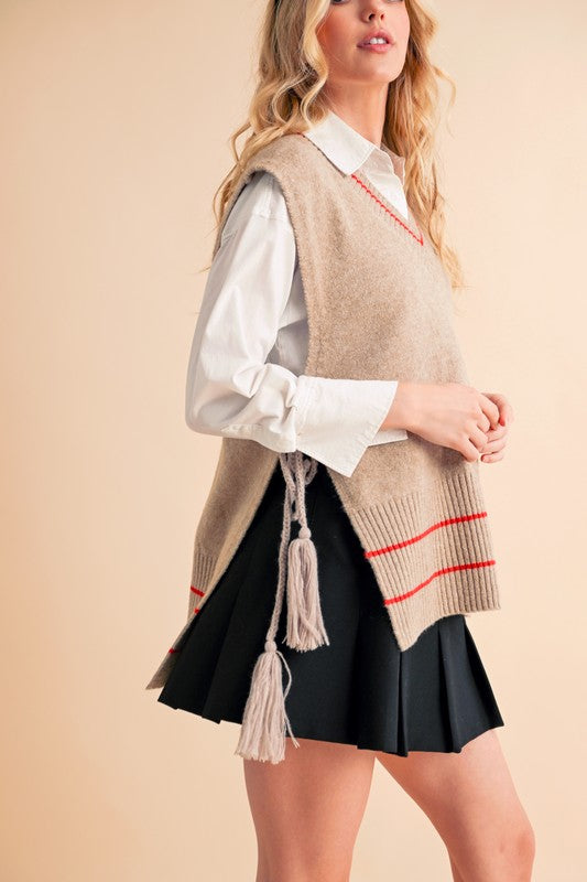 Women’s Posey Loose Side Tie Ribbed Knit Vest Poncho | Zarnesh