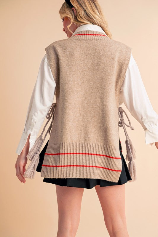 Women’s Posey Loose Side Tie Ribbed Knit Vest Poncho | Zarnesh
